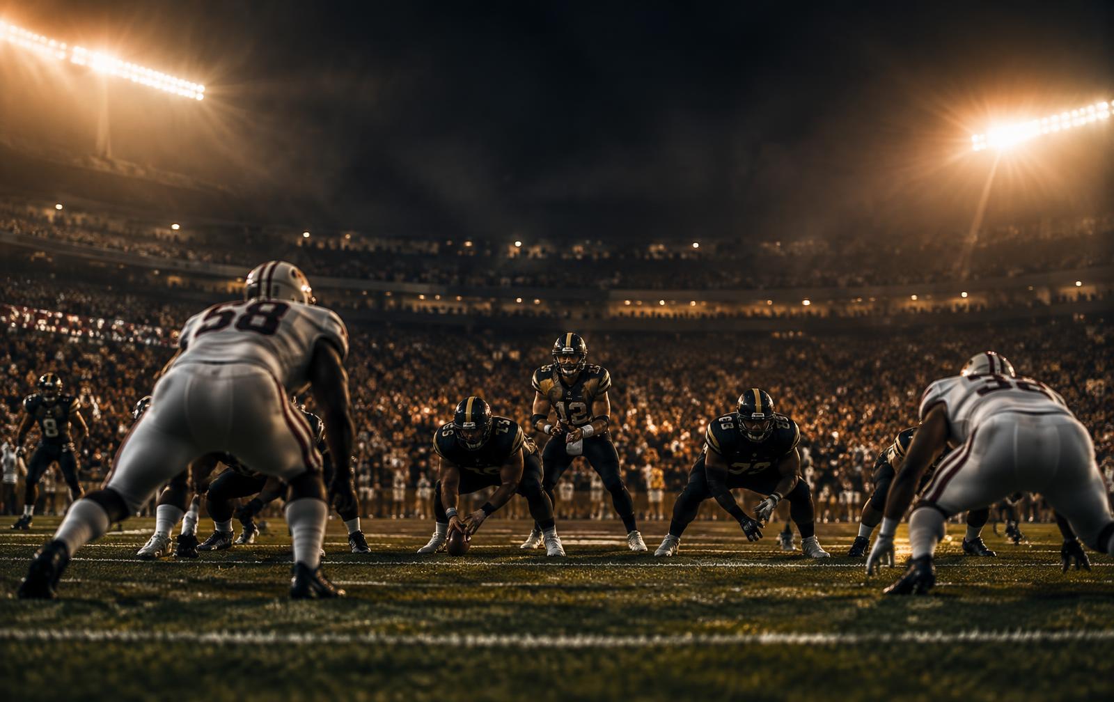 Quarterback under the floodlights during an NFL game